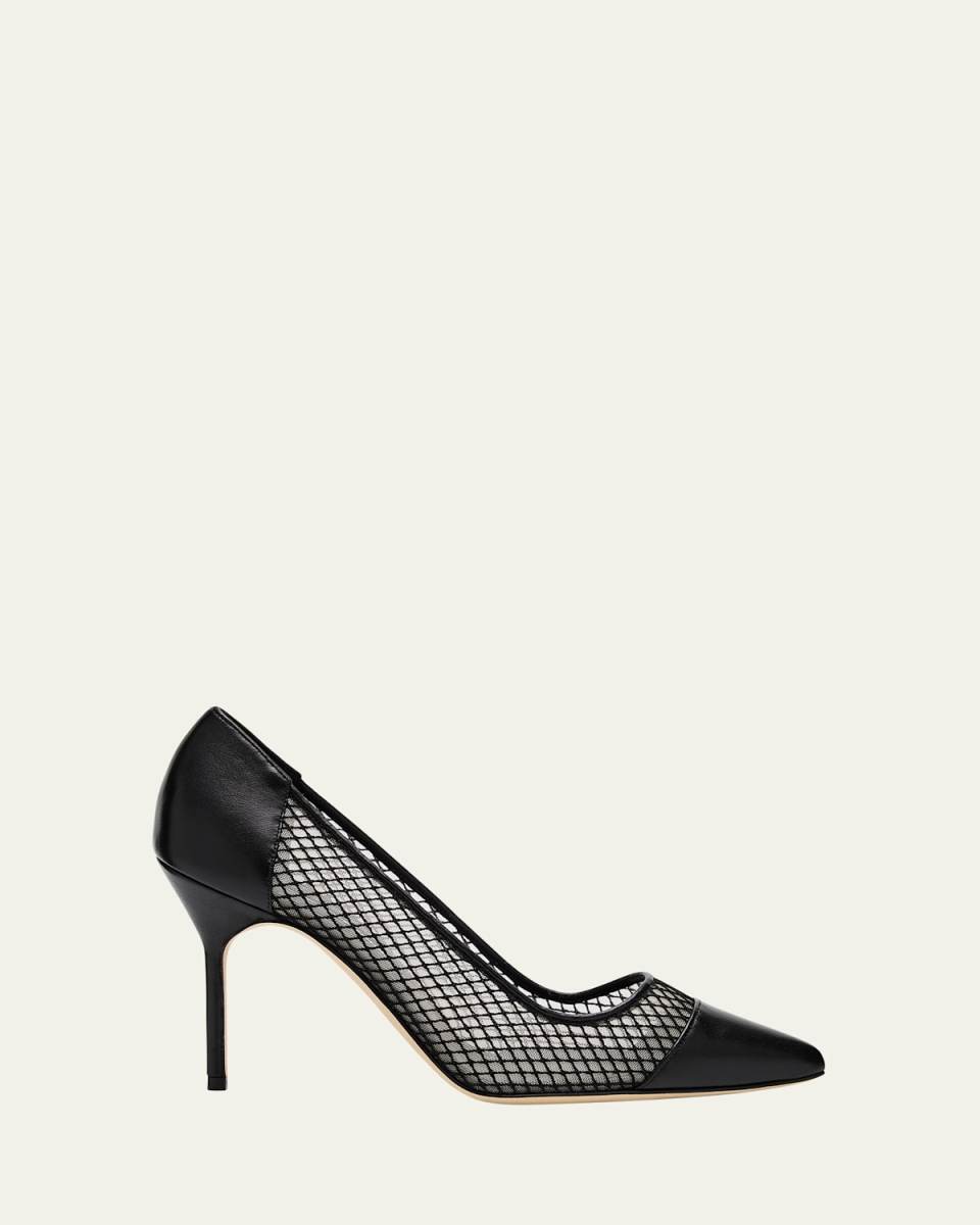 Capcour Net Leather Cap-Toe Pumps